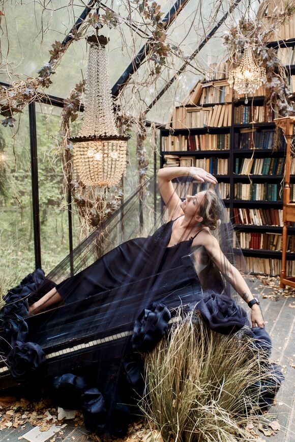 Платье-комбинация и фата Уенсдей, размер 46-48-50 