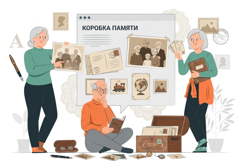 <p style="text-align: center;">Коробка памяти - это простой и тёплый способ заниматься терапией воспоминаний. Такую коробку не обязательно сразу делать идеальной — она может расти и меняться вместе с человеком.</p><p style="text-align: center;">Вот несколько рекомендации по её созданию.</p><ul><li>-Возьмите крепкую коробку или, например, старый чемодан - лучше всего из той эпохи, которую вы хотите вспомнить.</li><li>-Украсьте и коробку изнутри, и снаружи. Для этого подойдут обои, ткань, фотографии, афиши старых фильмов - словом, всё, что напоминает о том времени.</li></ul><p style="text-align: center;">-Положите внутрь вещи, дорогие сердцу человека: фотографии, предметы с работы, любимую одежду или коллекционные безделушки.</p><p style="text-align: center;">-Добавьте то, что было популярно в те годы: игрушки, домашнюю утварь, наряды, афиши, пластинки, кадры из кино.</p><p style="text-align: center;">-Попробуйте использовать запахи - духи, одеколон, дезодорант или лосьон после бритья из той эпохи. Можно побрызгать ими на саму коробку или на одежду внутри, обоняние очень оживляет память.</p><p style="text-align: center;">-Положите игры или занятия тех лет. Пусть человек сам покажет, как в них играли, или объяснит правила.</p><p style="text-align: center;">-Если получится найти сладости или еду из того времени - тоже отлично.</p><p style="text-align: center;">А главное - дайте человеку в удовольствие спокойно покопаться в коробке, достать вещи, поговорить о них. Пусть он расскажет, что значит для него каждый предмет, какие истории и воспоминания с ним связаны.</p>