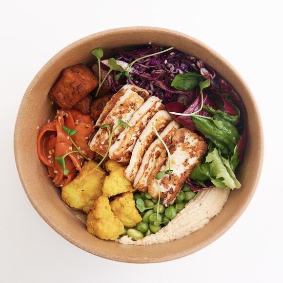 <p>halloumi/shrimp bowl</p>