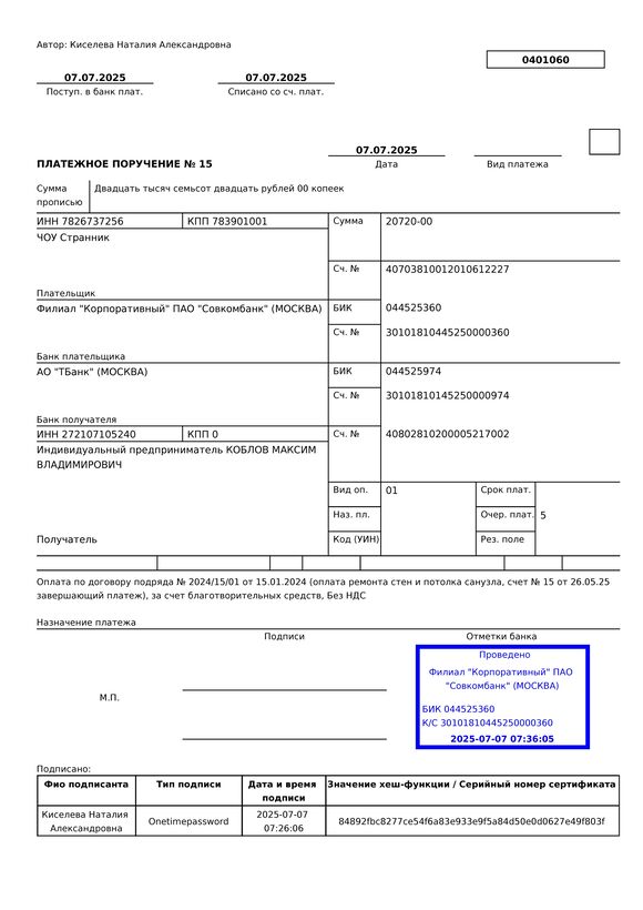 ПП № 15 оплата ремонта санузла