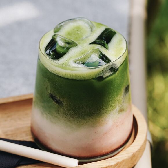 matcha with seasonal berries